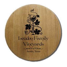 'Flower Glass 1' Personalized Oak Barrel Head Sign (B316)