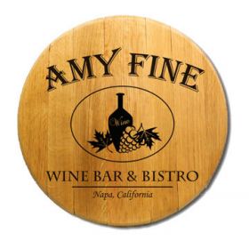 'Wine Bar Bistro' Personalized Oak Barrel Head Sign (B312)