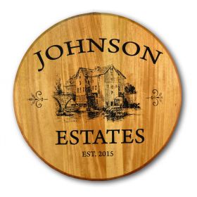 'Estate' Personalized Oak Barrel Head Sign (BHR15)