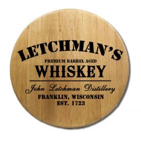 'Whiskey Design' Personalized Oak Barrel Head Sign (P5)