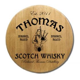 'Bagpiper Scotch Distillery' Personalized  Oak Barrel Head Sign (P9)