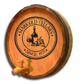 'Wine and Grape Medallion' Personalized  Quarter Barrel Sign (B326)