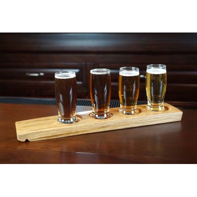Barrel Stave Beer Flight w/ four glasses