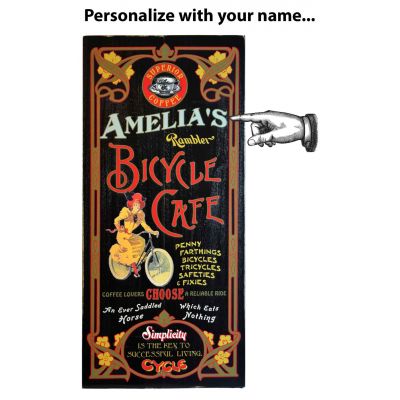 'Bicycle Cafe'  Personalized Plank Sign (7088)