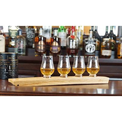 Barrel Stave Whiskey Flight w/ four Wee Glencairn glasses