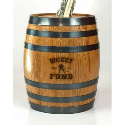 'Hockey Fund' Mini Oak Barrel Bank (PB116)
