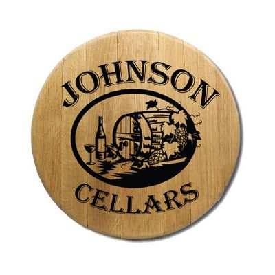 'Johnson Cellars' Personalized Oak Barrel Head Sign (B323)