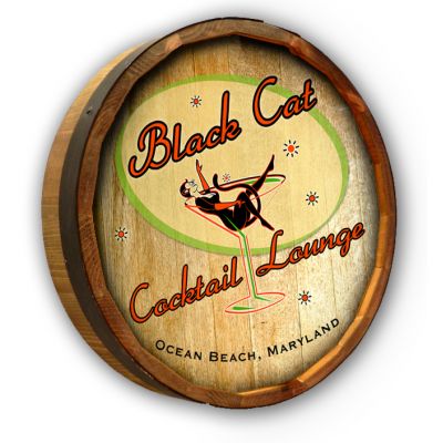 'Black Cat Cocktail Lounge' Personalized Quarter Barrel Sign (C20)
