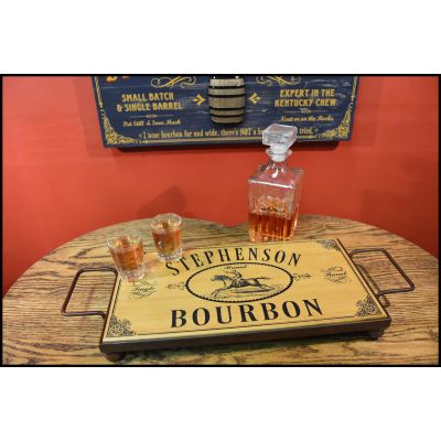 'Bourbon' Personalized Serving Board w/ Wrought Iron Base (ST103)